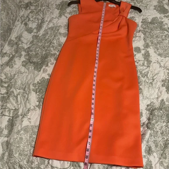Calvin Klein sz 6 ladies twist Shoulder melon sheath dress scuba stretch bodycon - Picture 9 of 16